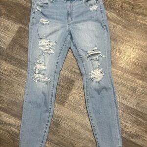 American Eagle Outfitters Light Blue Distressed Curvy Skinny Jeans